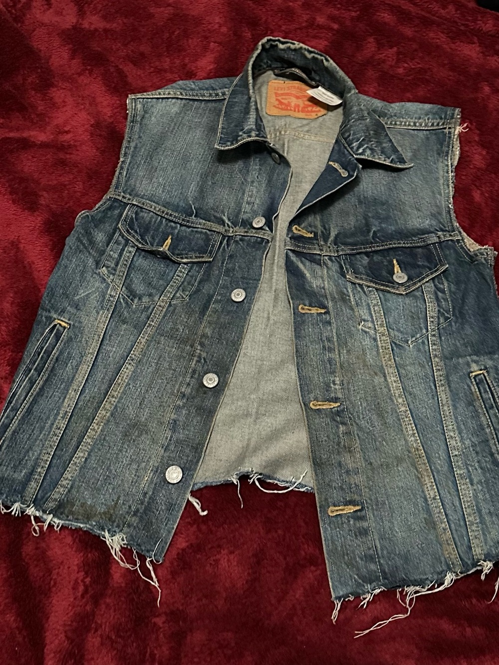 Levi's Blue Distressed Denim Vest